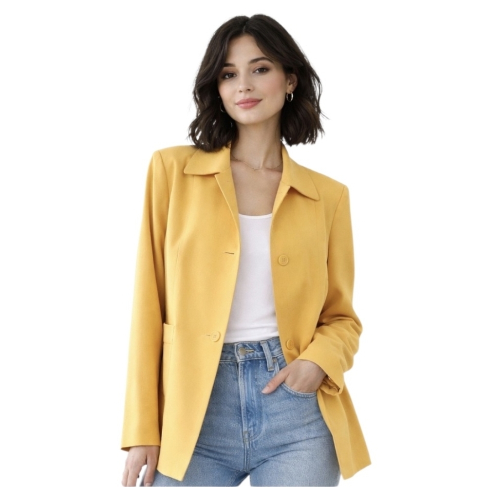 Vintage Talbots Yellow Blazer Jacket Oversized 90s Minimalist Quiet Luxury 16 - Picture 8 of 9